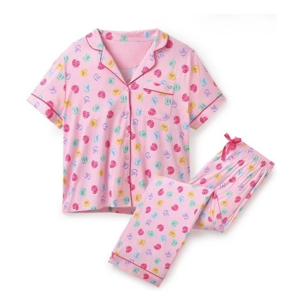 2X Disney Parks Candy Hearts Pajama Set  Valentines Day Mickey Minnie NWT Plus